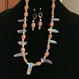 Genuine brown gemstone and crystals necklace.One of a kind.Hand made.